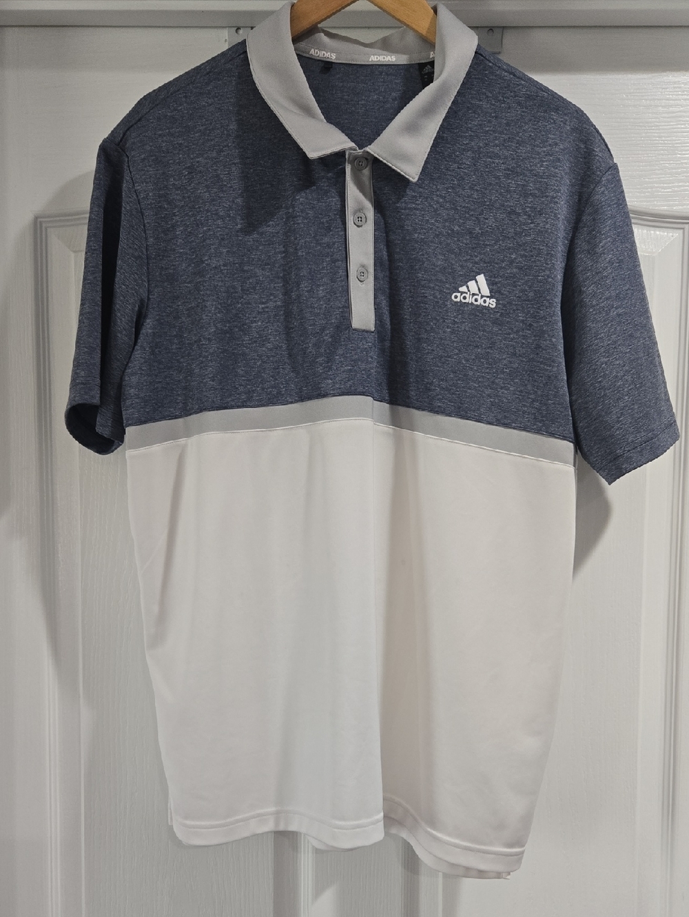 adidas Men's Size XL Navy Heather and White Colorblock Short Sleeve Polo Shirt